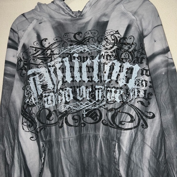 VTG Affliction Dead Or Alive Pullover Hoodie Studded Y2K Grunge Design Size XL - Picture 3 of 7